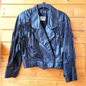 Leather Jacket, Black with Fringe